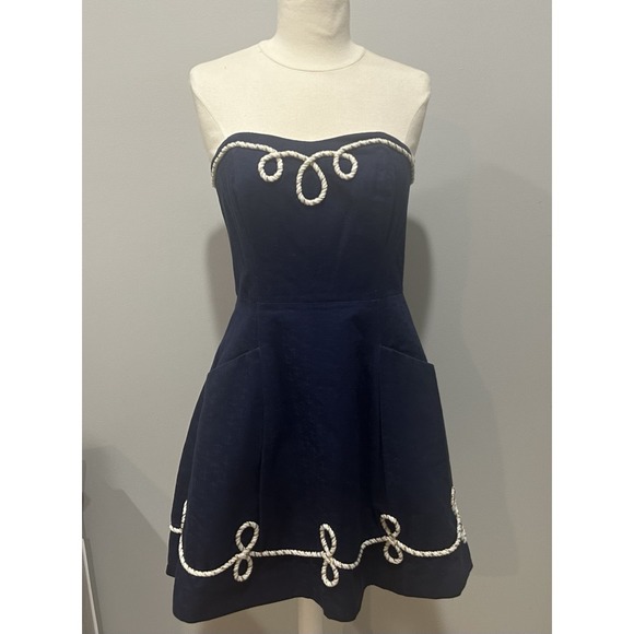 Lilly Pulitzer Nautical Anchor Rope Trim Strapless Dress Size 4 Vacation Summer - Picture 4 of 9